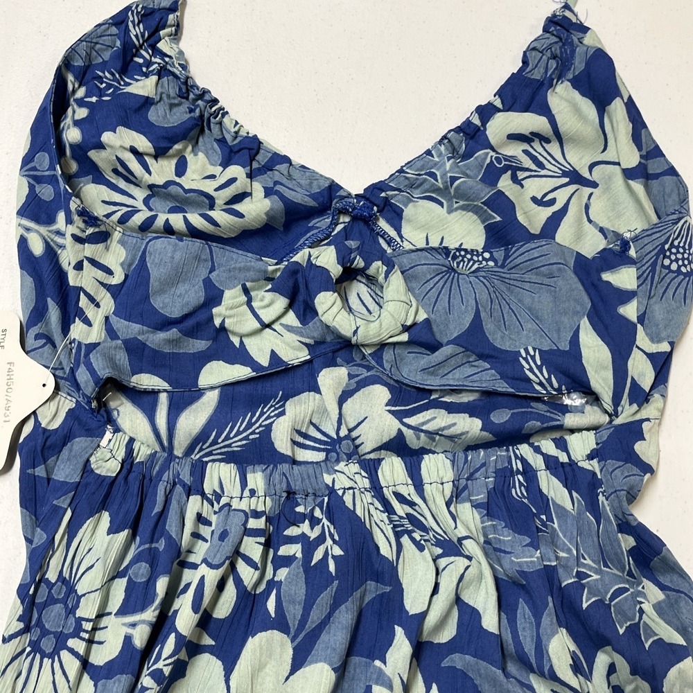 Angie Dress Blue Floral Babydoll Halter Tiered Maxi Size M Tropical Vacation - Picture 11 of 16